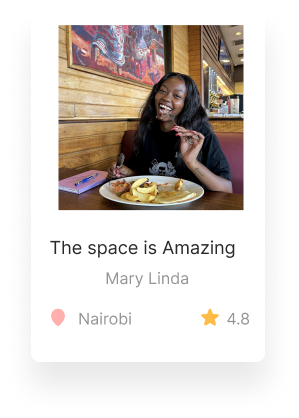 Mary linda enjoying fries and burger and Java house restaurant | Client testimonial